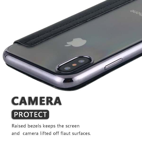 Lontect Apple iPhone X Deri C�zdan K�l�f- Black