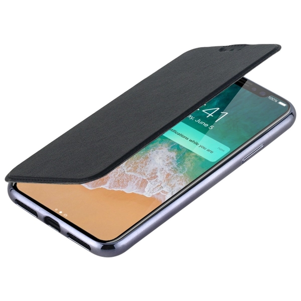 Lontect Apple iPhone X Deri C�zdan K�l�f- Black