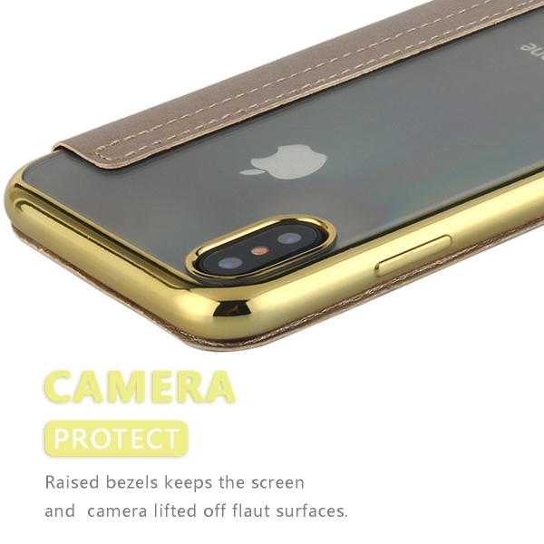 Lontect Apple iPhone X Deri C�zdan K�l�f-Gold