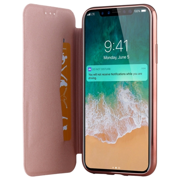Lontect Apple iPhone X Deri C�zdan K�l�f- Rose Gold