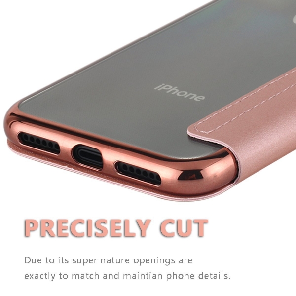 Lontect Apple iPhone X Deri C�zdan K�l�f- Rose Gold