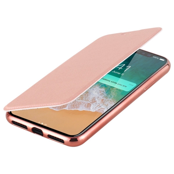 Lontect Apple iPhone X Deri C�zdan K�l�f- Rose Gold