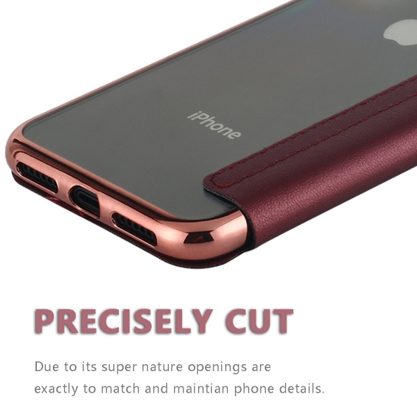Lontect Apple iPhone X Deri C�zdan K�l�f- Rose Red