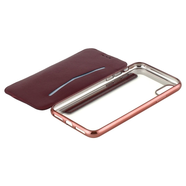 Lontect Apple iPhone X Deri C�zdan K�l�f- Rose Red