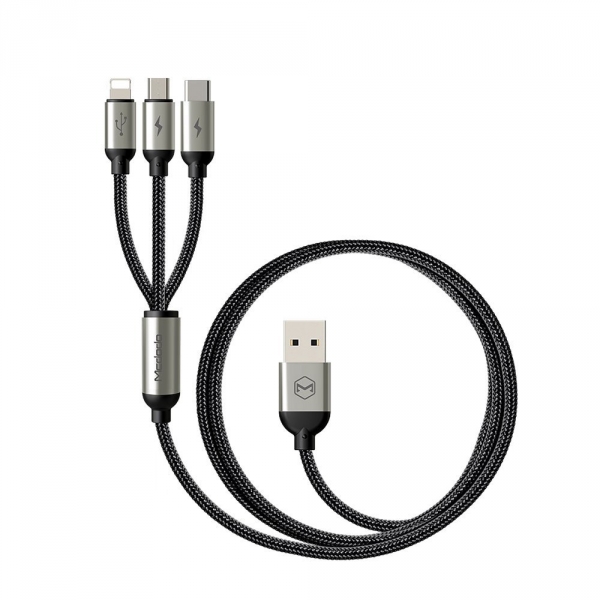 MCDODO Lightning/Micro USB/Type-C arj ve Senkron Kablosu- Silver