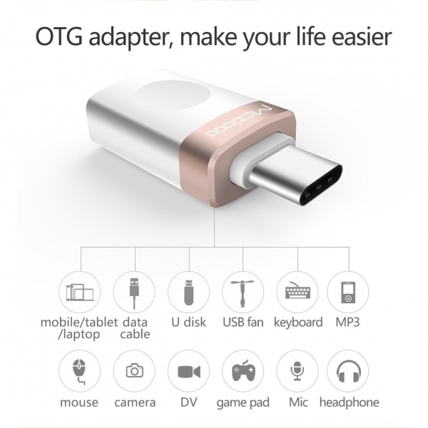MCDODO OTG Convertor Type-C (USB-C) to USB 3.0 AF Adaptr (Altn/Beyaz)