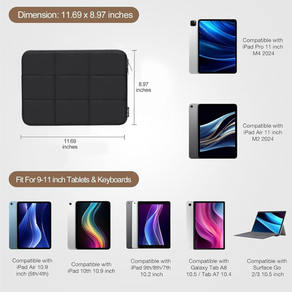 MOSISO Tablet Tama antas (9-11 in)-Black 