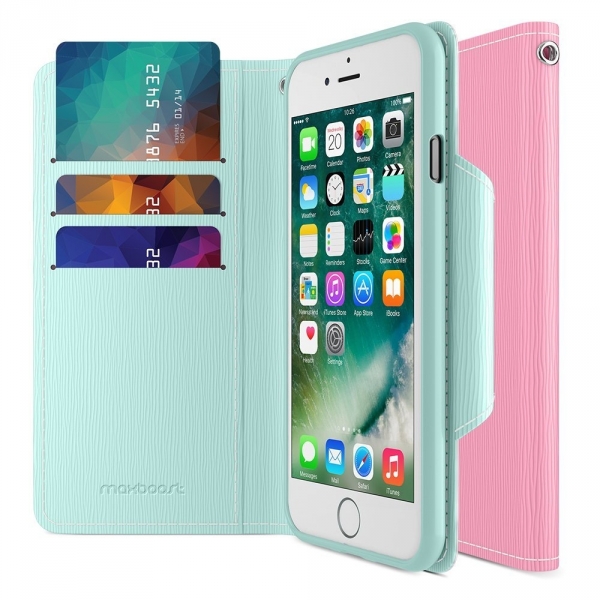 Maxboost Apple iPhone 7 Czdan Klf-Pink-Teal