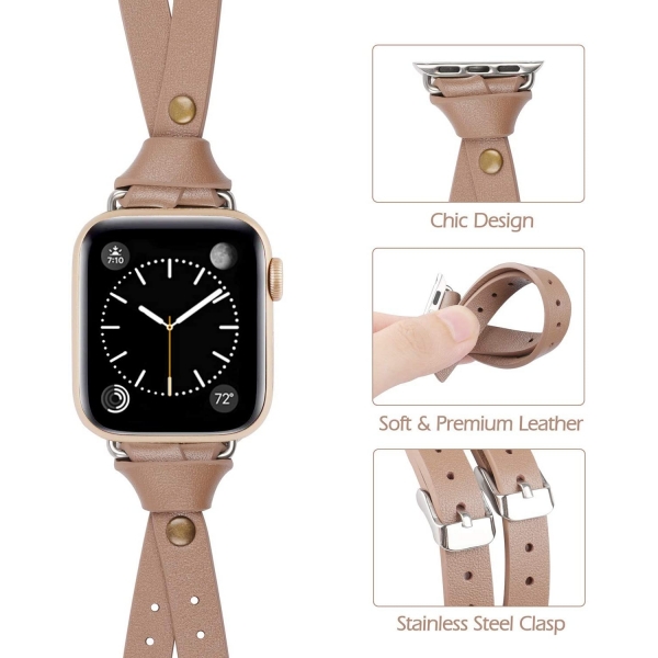 Minyee Deri Apple Watch 7 Kay (41mm)-Grey Brown