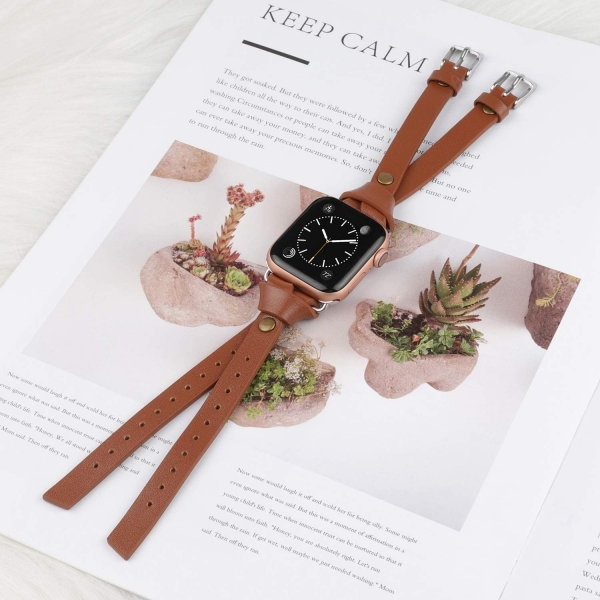 Minyee Deri Apple Watch 7 Kay (41mm)-Light Brown