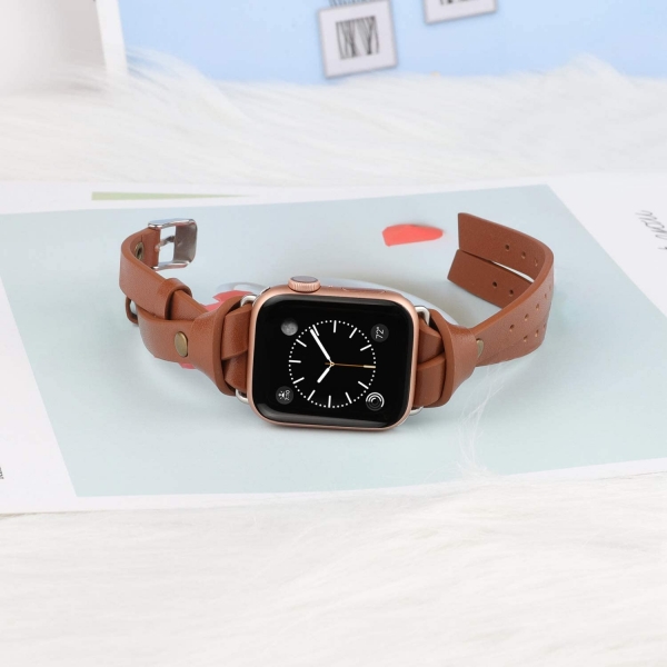 Minyee Deri Apple Watch 7 Kay (45mm)-Light Brown