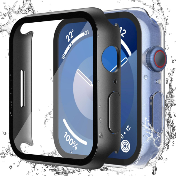 Misxi Apple Watch 9/8/7 45mm Bumper Su Geirmez Klf -Black Transparent