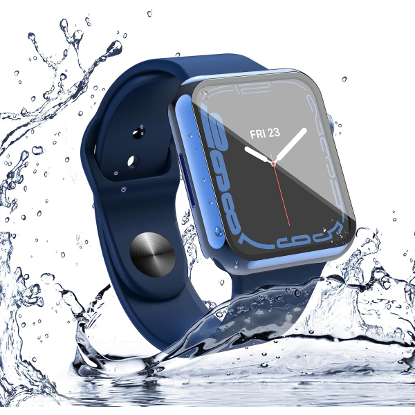 Misxi Apple Watch 9/8/7 45mm Bumper Su Geirmez Klf -Blue Transparent