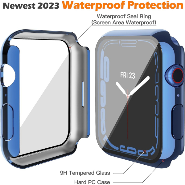 Misxi Apple Watch 9/8/7 45mm Bumper Su Geirmez Klf -Blue Transparent