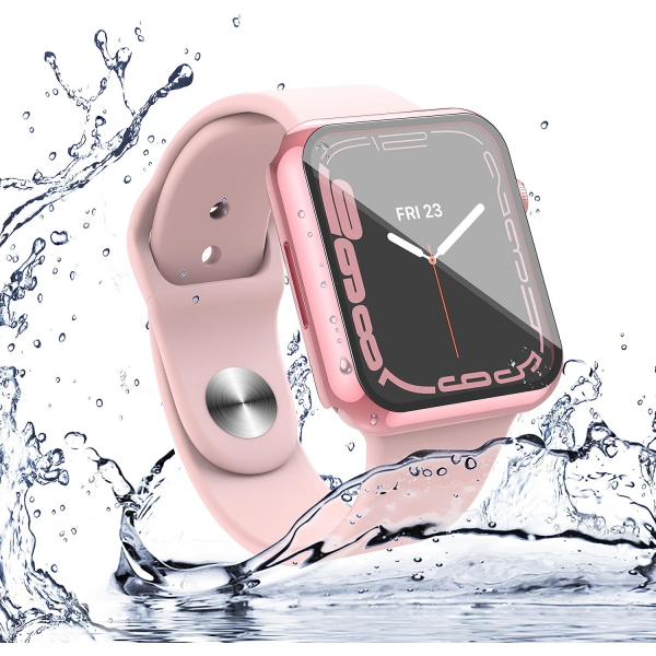 Misxi Apple Watch 9/8/7 45mm Bumper Su Geirmez Klf -Rose Pink Transparent