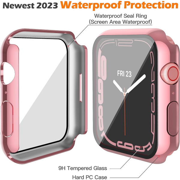 Misxi Apple Watch 9/8/7 45mm Bumper Su Geirmez Klf -Rose Pink Transparent