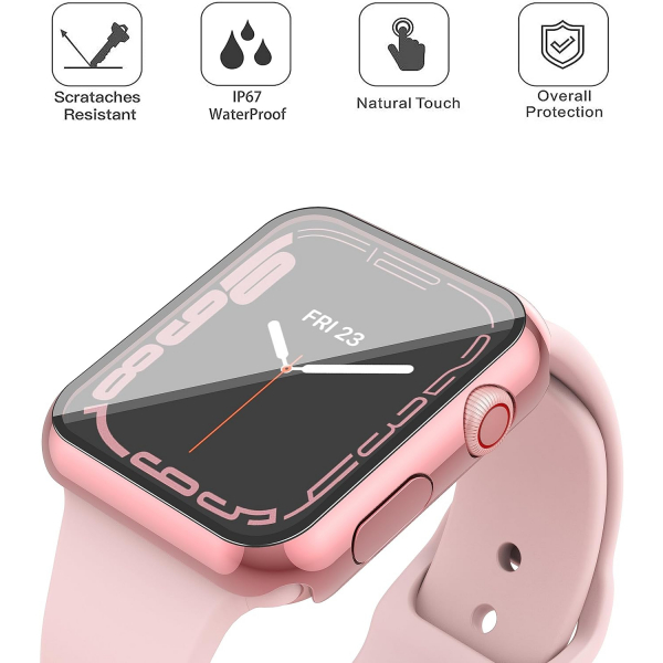 Misxi Apple Watch 9/8/7 45mm Bumper Su Geirmez Klf -Rose Pink Transparent