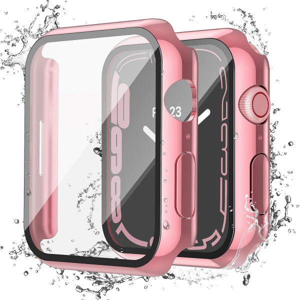 Misxi Apple Watch 9/8/7 45mm Bumper Su Geirmez Klf -Rose Pink Transparent