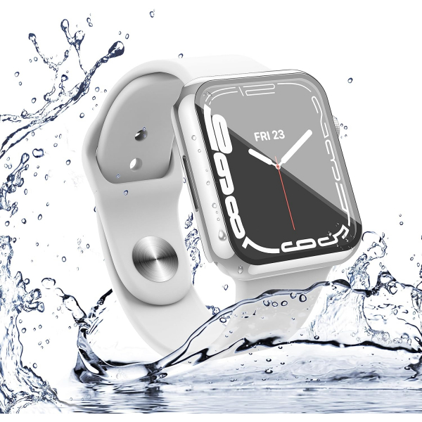 Misxi Apple Watch 9/8/7 45mm Bumper Su Geirmez Klf -Silver Transparent