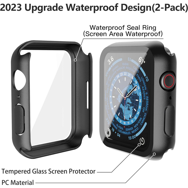 Misxi Apple Watch 9/8/7 45mm Bumper Su Geirmez Klf -Matte Black