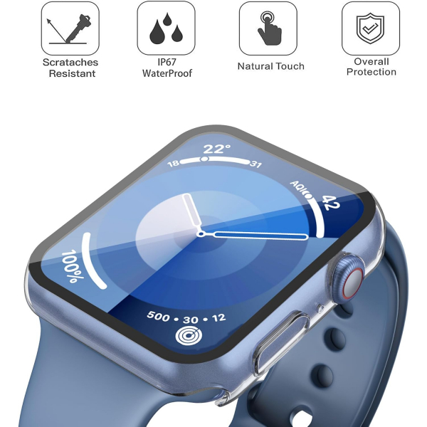 Misxi Apple Watch 9/8/7 45mm Bumper Su Geirmez Klf -Matte Transparent