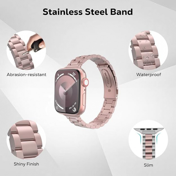 MoKo Apple Watch Ultra 3 �nce Paslanmaz �elik Kay��-Rose Pink