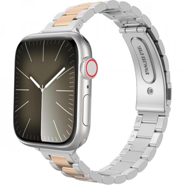 MoKo Apple Watch Ultra 3 �nce Paslanmaz �elik Kay��-Silver/Rose Gold