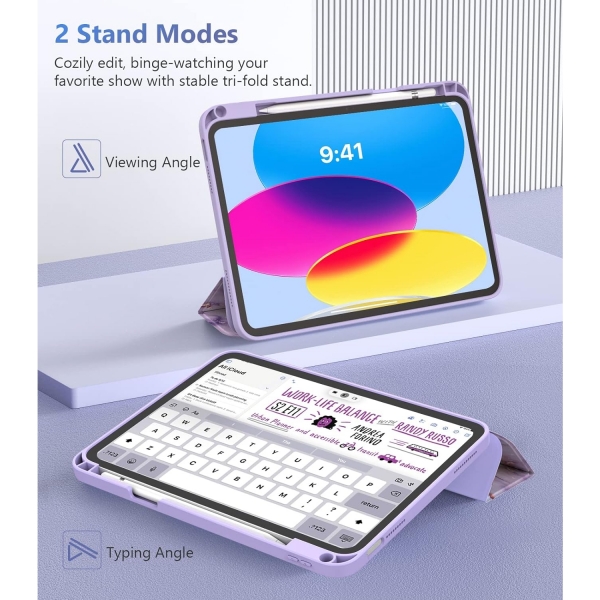 MoKo Apple iPad 10. Nesil Kalem Tutuculu Klf (10.9 n)-Sleep, Purple Marble