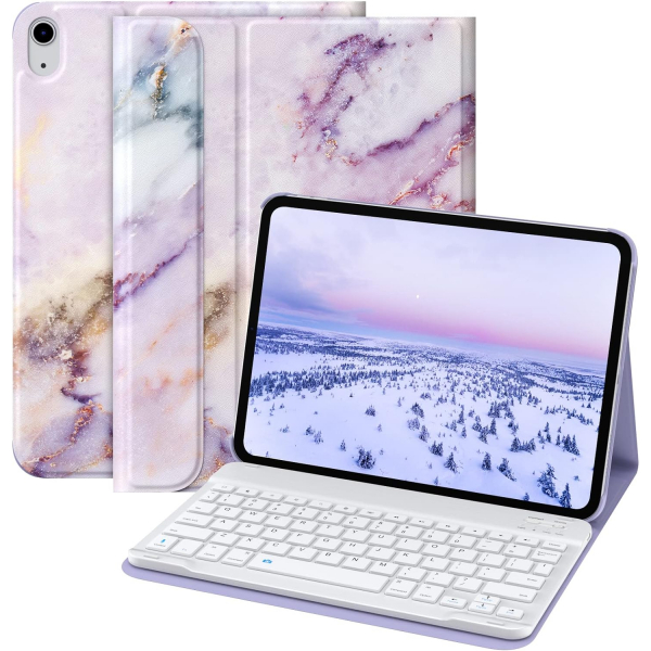 MoKo Apple iPad 10. Nesil Klavye Klf (10.9 n)-Purple Marble 