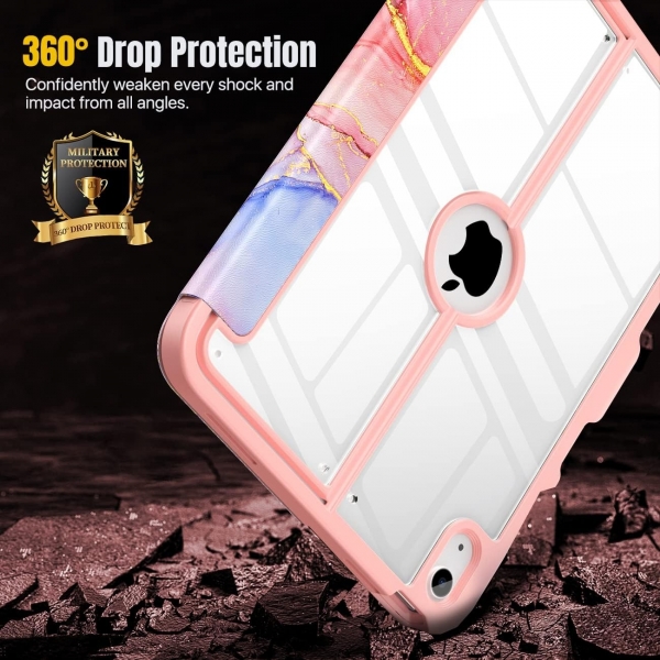 MoKo Apple iPad 10. Nesil Standl Klf (10.9 n)-Light Pink Gold Marble