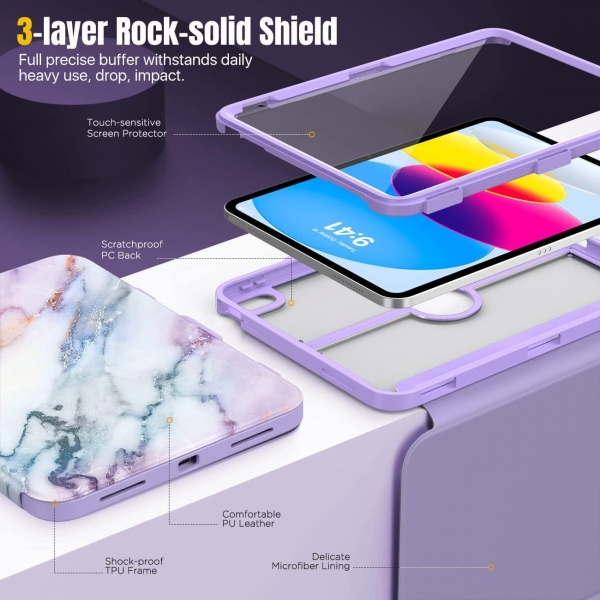 MoKo Apple iPad 10. Nesil Standl Klf (10.9 n)-Purple Marble