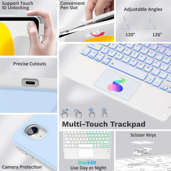 MoKo Apple iPad A16 Klavyeli Klf (11 in)-Sky Blue