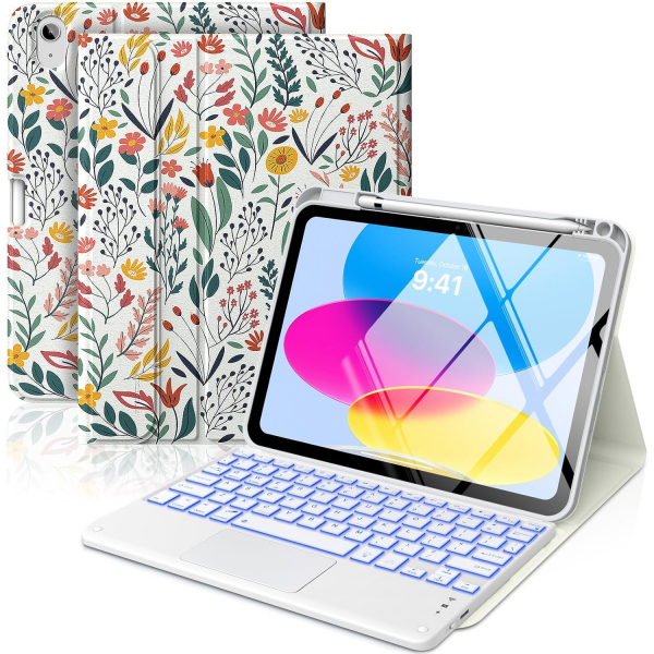 MoKo Apple iPad A16 Klavyeli Klf (11 in)-Flowers