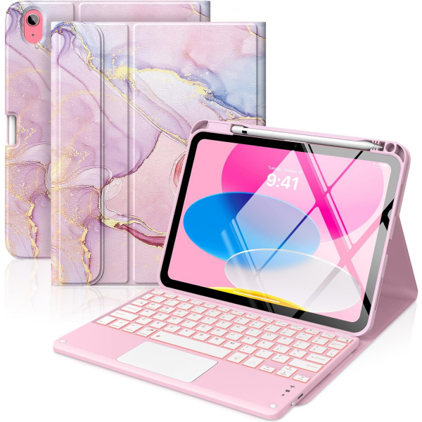 MoKo Apple iPad A16 Klavyeli Klf (11 in)-Gold Marble