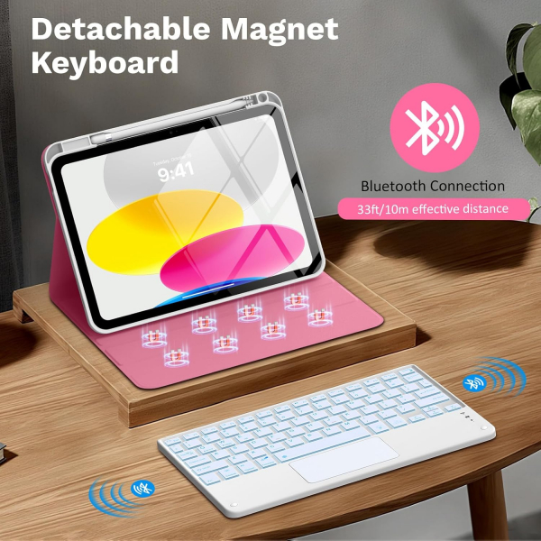 MoKo Apple iPad A16 Klavyeli Klf (11 in)-Shiny Pink