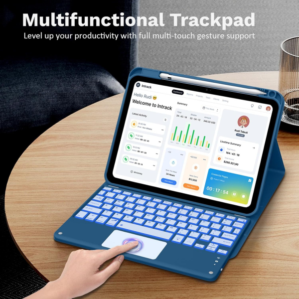 MoKo Apple iPad A16 Klavyeli Klf (11 in)-Dark Sea Blue