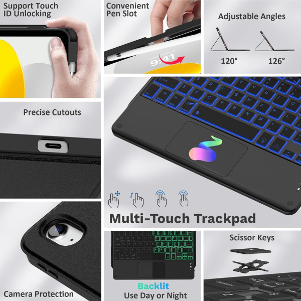 MoKo Apple iPad A16 Klavyeli Klf (11 in)-Black