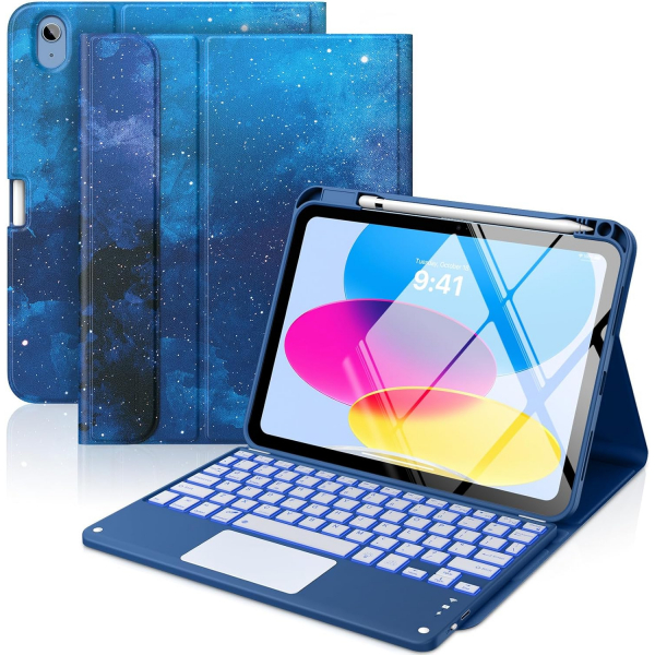 MoKo Apple iPad A16 Klavyeli Klf (11 in)-Blue Starry Sky