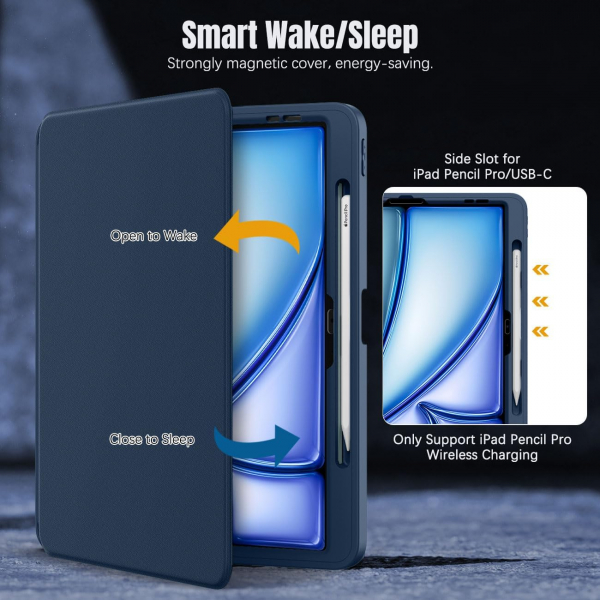  MoKo Apple iPad Air M2 Manyetik Klf (13 in)-Navy Blue 