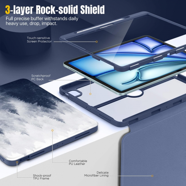  MoKo Apple iPad Air M2 Manyetik Klf (13 in)-Gray Forest
