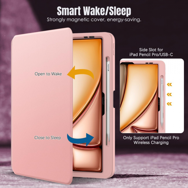  MoKo Apple iPad Air M2 Manyetik Klf (13 in)-Rose Gold