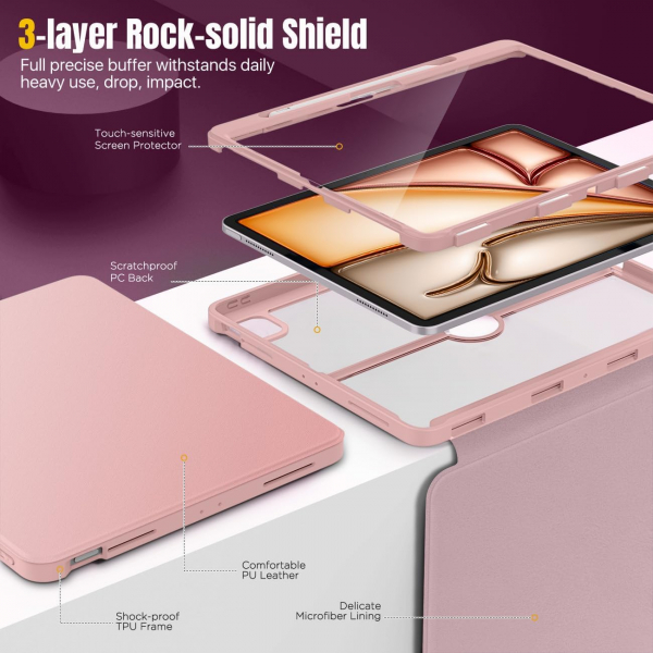  MoKo Apple iPad Air M2 Manyetik Klf (13 in)-Rose Gold
