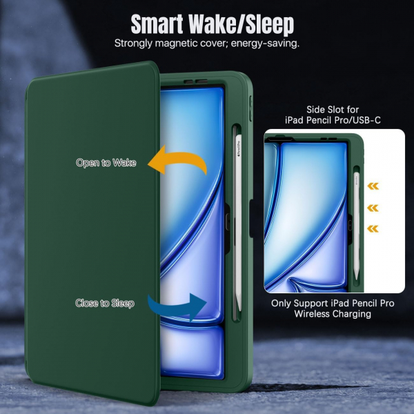  MoKo Apple iPad Air M2 Manyetik Klf (13 in)-Midnight Green