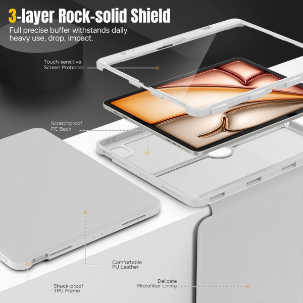 MoKo Apple iPad Air M2 Manyetik Klf (13 in)-Light Gray