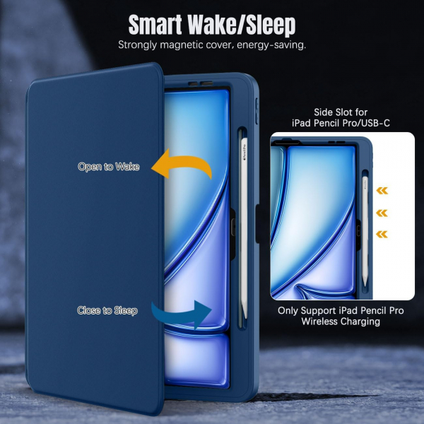  MoKo Apple iPad Air M2 Manyetik Klf (13 in)-Dark Sea Blue