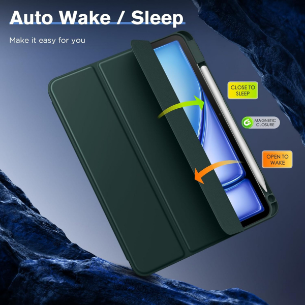 MoKo Apple iPad Air M2 Smart Cover Klf (11 in)-Midnight Green 