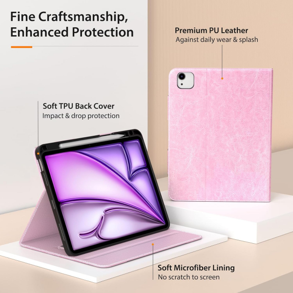 MoKo Deri Folyo iPad Air 6.Nesil Klf (11 in)-Pink