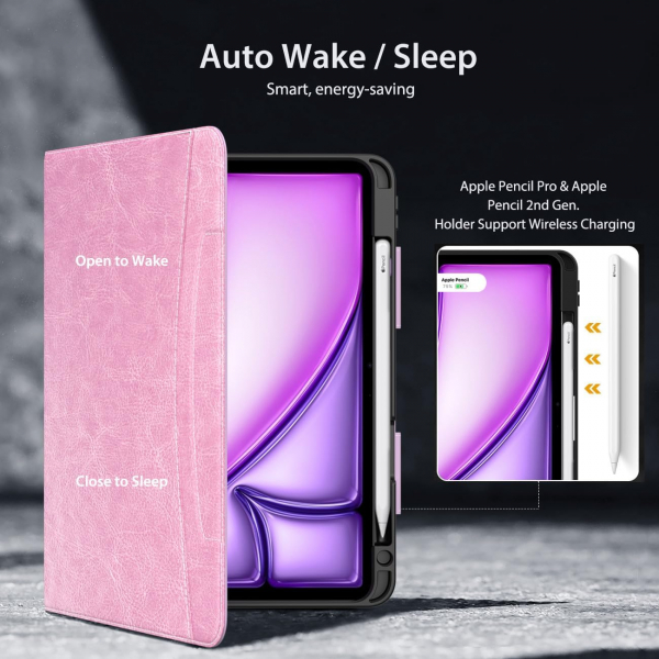 MoKo Deri Folyo iPad Air 6.Nesil Klf (11 in)-Pink