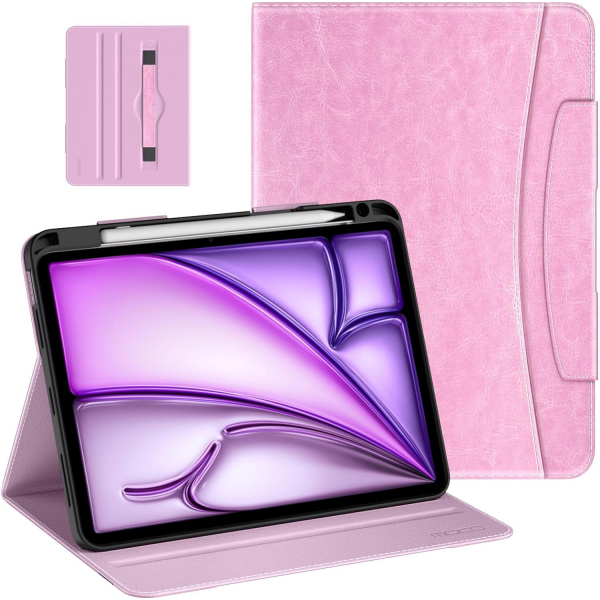 MoKo Deri Folyo iPad Air 6.Nesil Klf (11 in)-Pink
