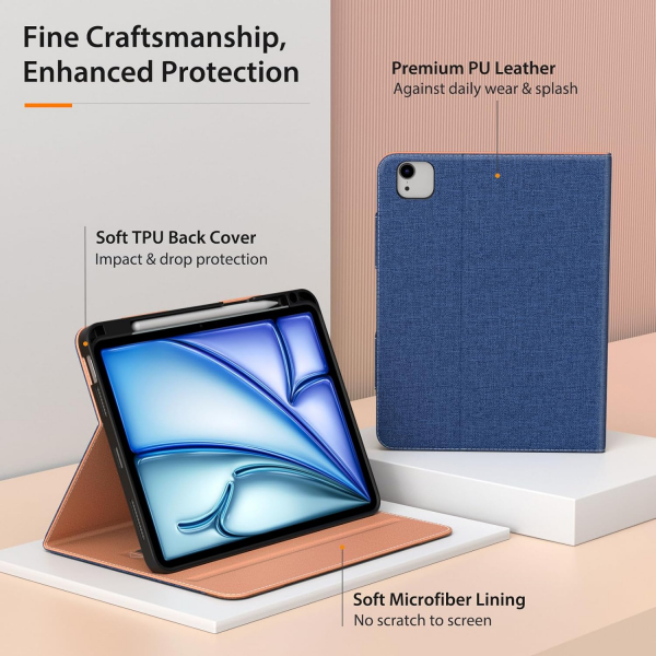MoKo Deri Folyo iPad Air 6.Nesil Klf (11 in)-Denim Blue Brown